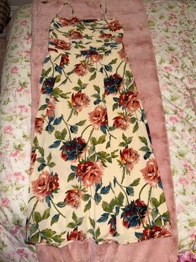 Abercrombie & Fitch Cream Floral Sundress with Red and Green Print Size Large P